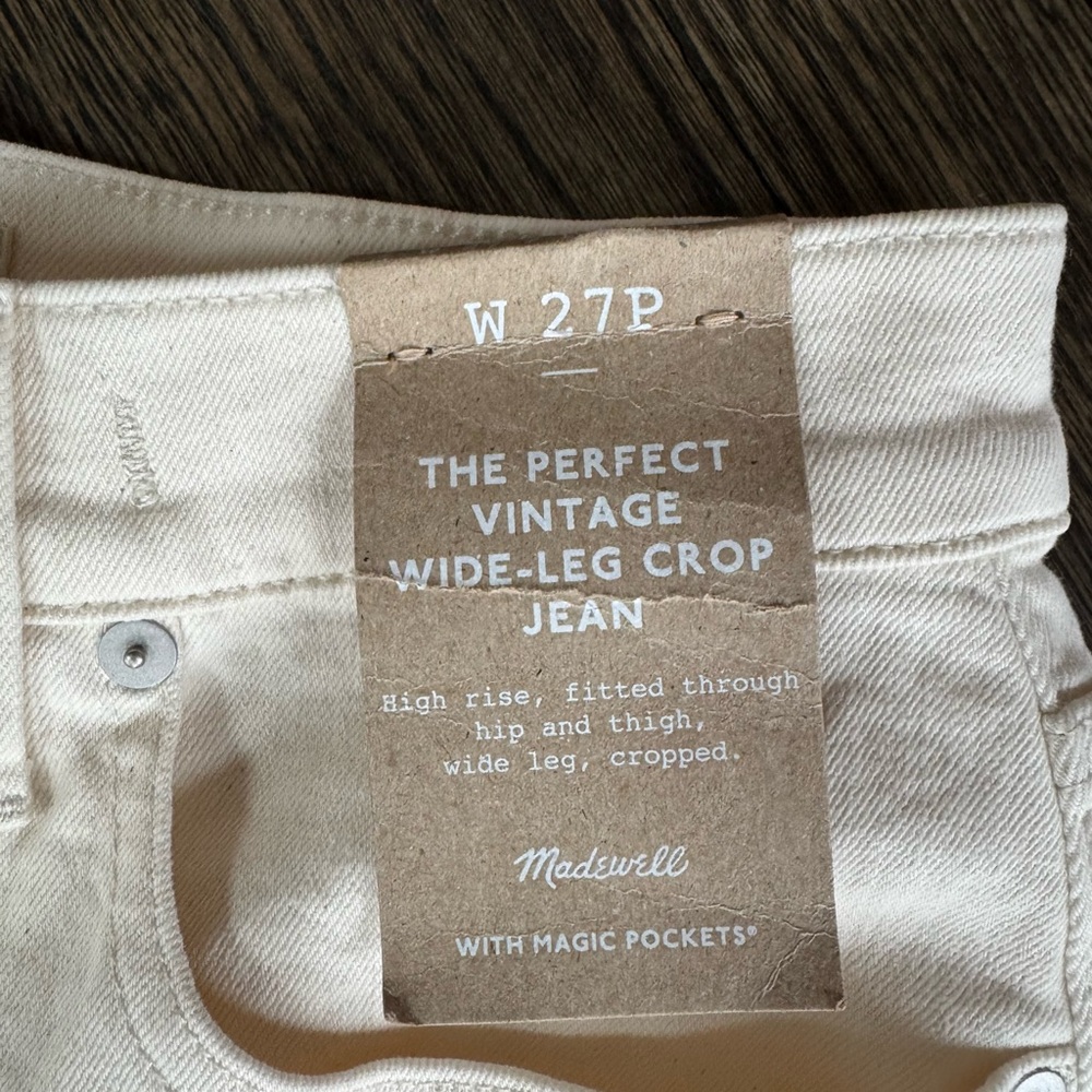 Madewell, The Petite Perfect Vintage Wide-Leg Crop Jean, 27P, Cream/White/Ecru